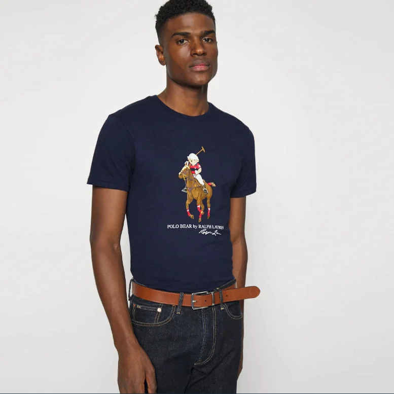 Lightweight Apparel PL - Men 'Navy' Equestrian Bear Printed T-Shirt PL703