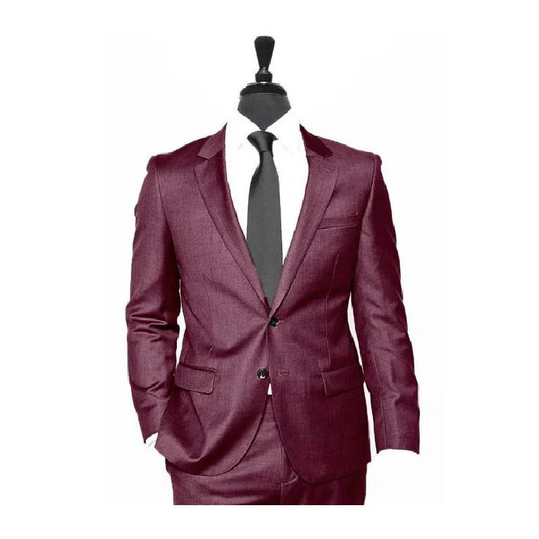 Practical Footwear Alberto Nardoni Burgundy Notch Lapel Wool Suit Overcoat