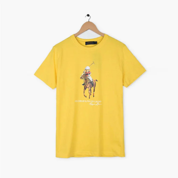 Cool Streetwear PL - Men 'Yellow' Equestrian Bear Printed T-Shirt PL695