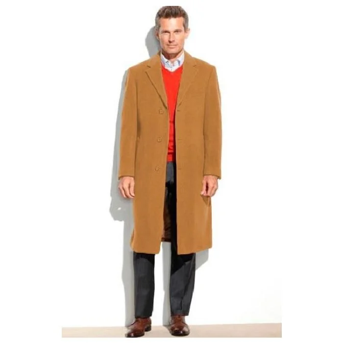 Casual Layers Camel Mens Pea coat 65% Wool full length - Mens Tan Overcoat