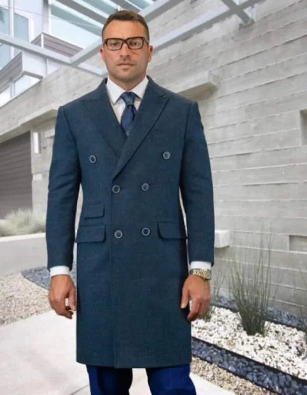 Sport Chic Mens Overcoat - Topcoat For Men - Winter Fabric - Statement Double Breasted Indigo Overcoat Sport Chic Mens Overcoat - Topcoat For Men - Winter Fabric - Statement Double Breasted Indigo Overcoat