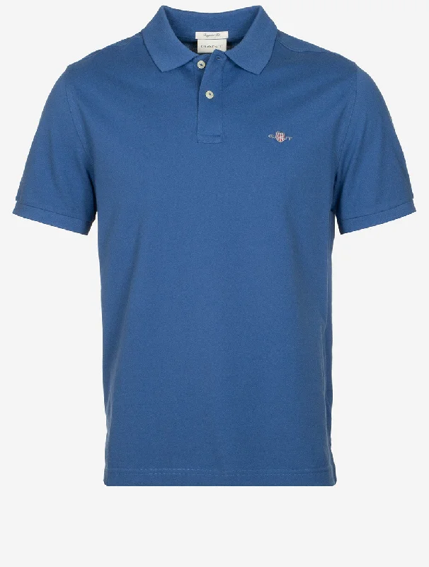 Stylish Tops Regular Shield Short Sleeve Pique Polo Vintage Blue