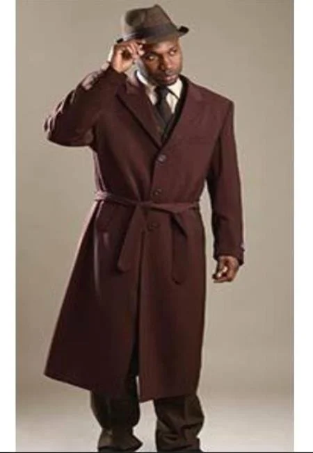 Practical Jackets Full Length Belted Style Mens Raglan Overcoat - Wool Fabric Belted Brown Coat