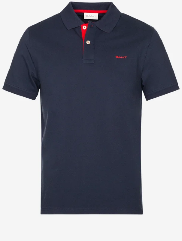 Urban Style Regular Contrast Pique Short Sleeve Polo Shirt Evening Blue