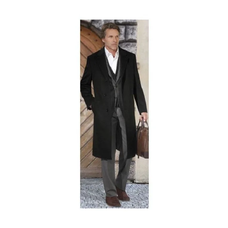 Warm Bottoms Mens Black Long Jacket Modern Fit Overcoat