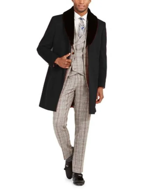 Everyday Denim Mens Overcoat - Topcoat For Men - Winter Fabric - Men's Classic fit Trim Overcoat Three Quarter Length Coat