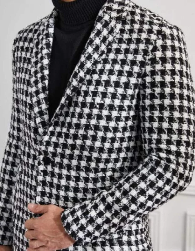 Casual Knitwear Mens Overcoat - Topcoat For Men - Winter Fabric - Men Houndstooth Lapel Collar Single Breasted Tweed Overcoat Casual Knitwear Mens Overcoat - Topcoat For Men - Winter Fabric - Men Houndstooth Lapel Collar Single Breasted Tweed Overcoat