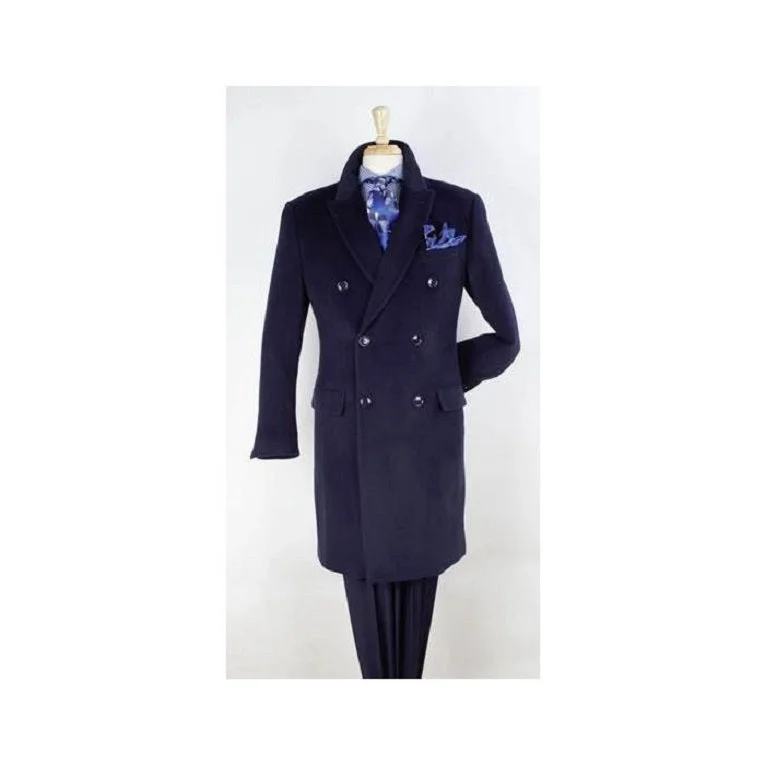 Practical Footwear Navy Blue Overcoat - Blue Winter Topcoat - Wool Fabric Double Breasted