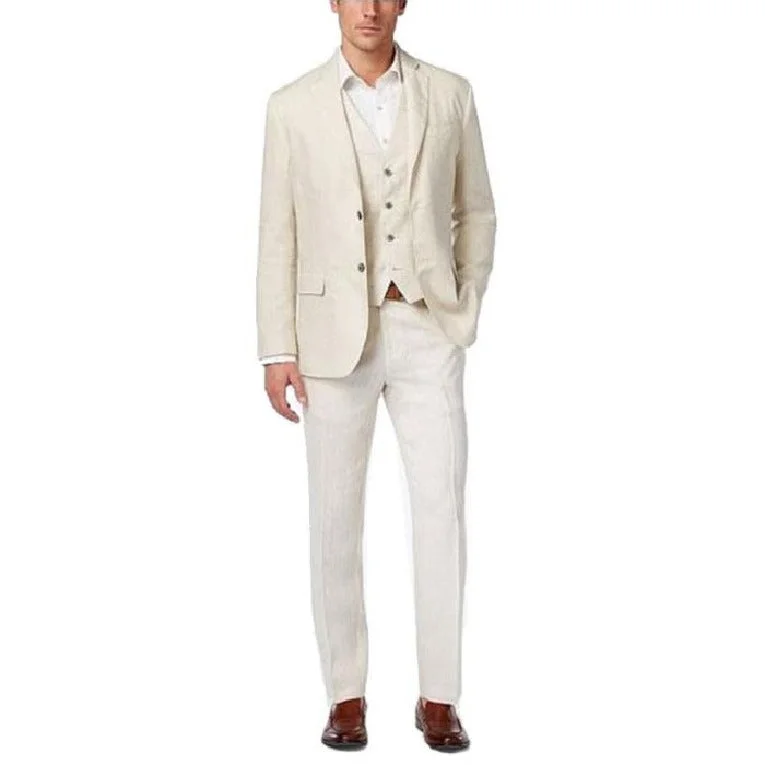 Casual Layers Two Button Alberto Nardoni Natural Linen Suit Overcoat