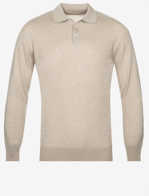 Comfy Styles Knit Long Sleeve Polo Sand