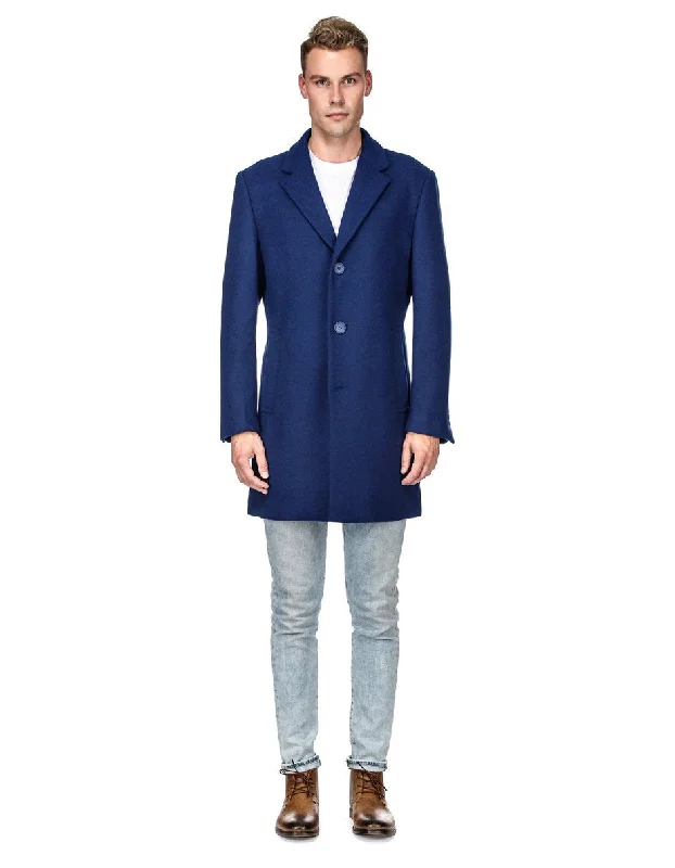 Cool Casuals Mens Modern 3 Button Wool Car Coat in Indigo Blue