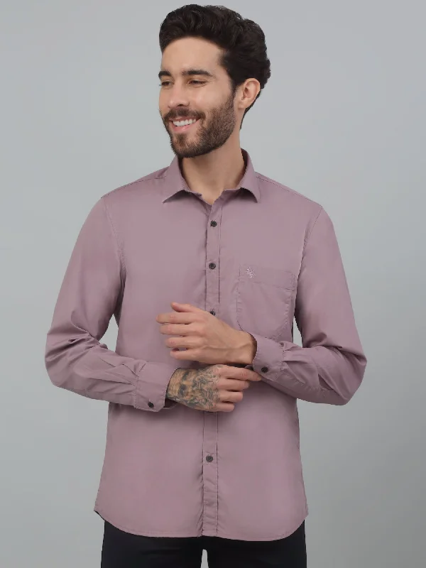 Soft Jackets Men's Purple Casual Plain Stretch Full Sleeve Shirt