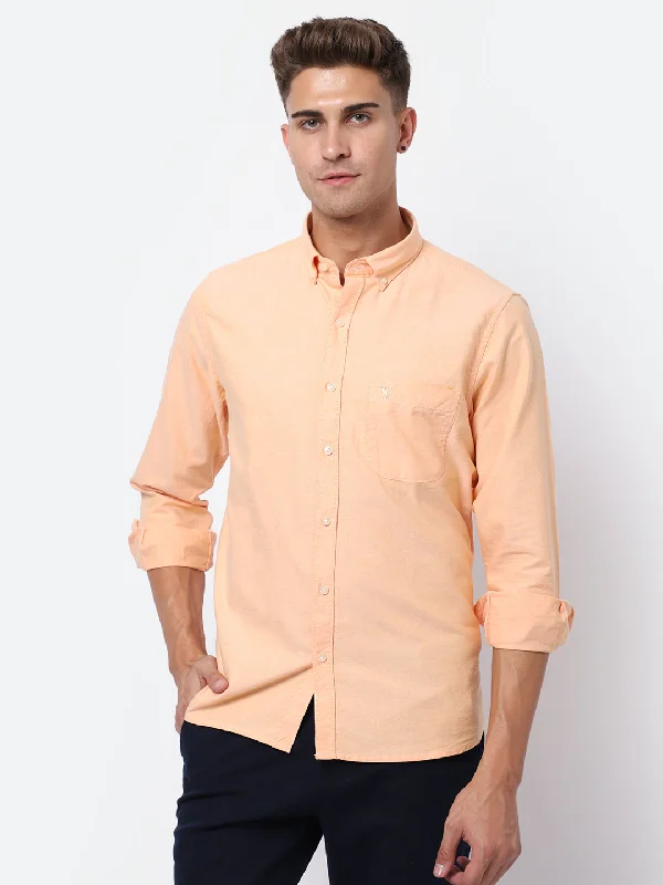 Urban Wear Men's Light Orange Casual Plain Full Sleeve Shirt
