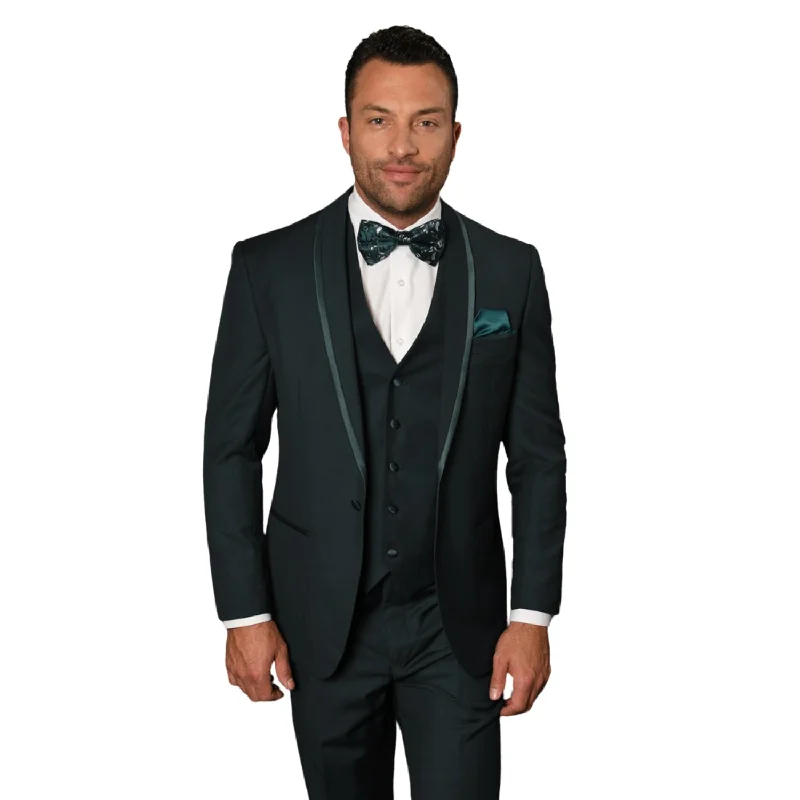 Premium Outerwear Eliot Collection: 3PC Hunter Tuxedo with Flat Front Pants and Matching Bow Tie