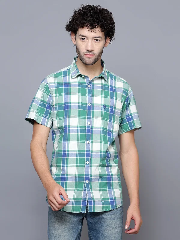 Sport Chic Men's Green Casual Big Checks Half Sleeve Shirt