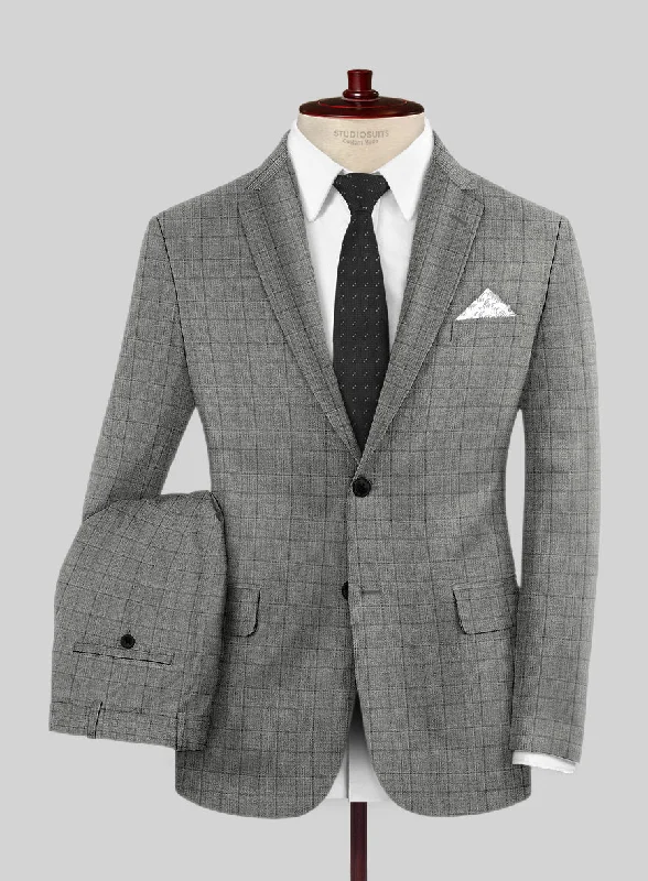 Fashionable Pants Reda Erlon Gray Checks Wool Suit