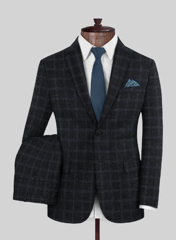 Warm Bottoms Italian Trek Dark Blue Checks Flannel Suit