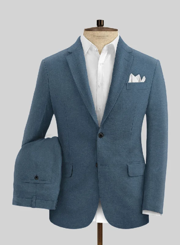 Stylish Suits Solbiati Art Du Lin Dark Pastel Blue Linen Suit