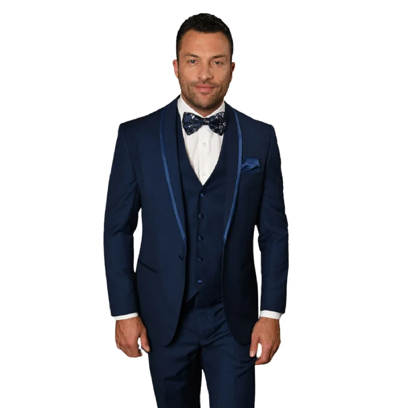 Fashionable Pants Eliot Collection: 3PC Sapphire Tuxedo with Flat Front Pants and Matching Bow Tie