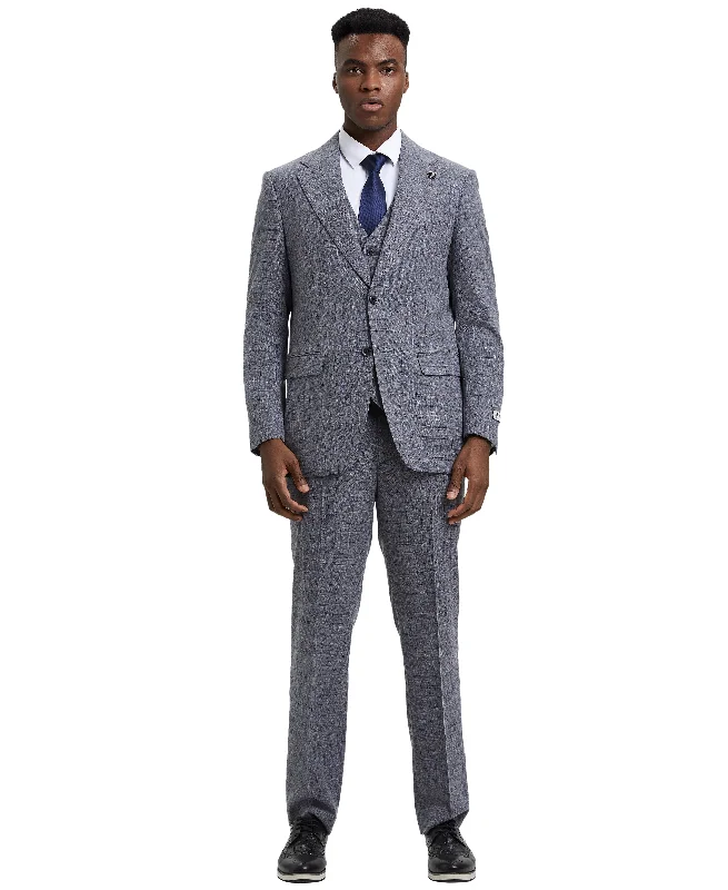 Warm Hoodies Stacy Adams Hybrid- Fit Vested Suit, Plaid Grey