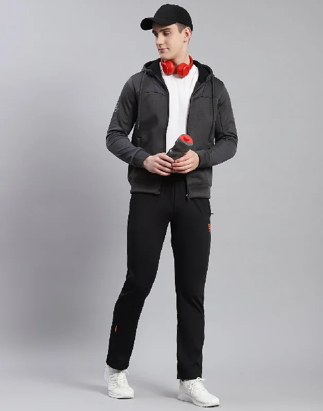 Everyday Comfort Wear Men Grey Self Design Hooded Full Sleeve Sweatshirt