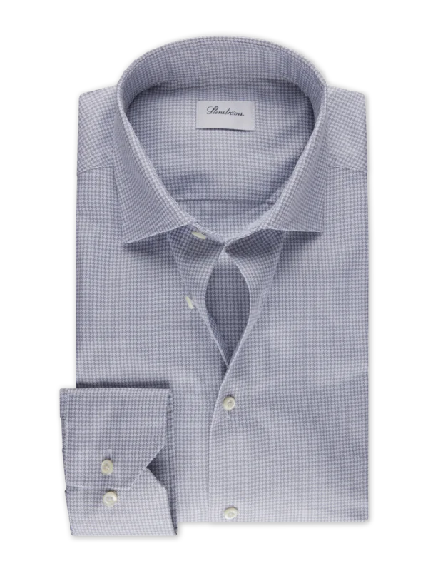 Comfortable Knitwear Fitted Body Grey Houndstooth Oxford Shirt 602751 8617 303