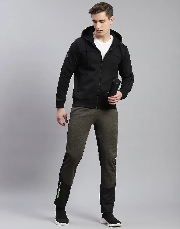 Smart Outfits Men Black Self Design Hooded Full Sleeve Sweatshirt