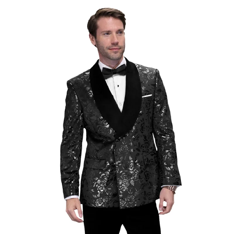 Stylish Suits Trendish Collection: Black 2-Piece Double Breasted Velvet Shawl Lapel Tuxedo