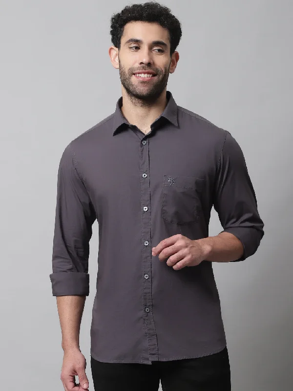 Everyday Comfort Wear Men's Dark Grey Casual Plain Stretch Full Sleeve Shirt