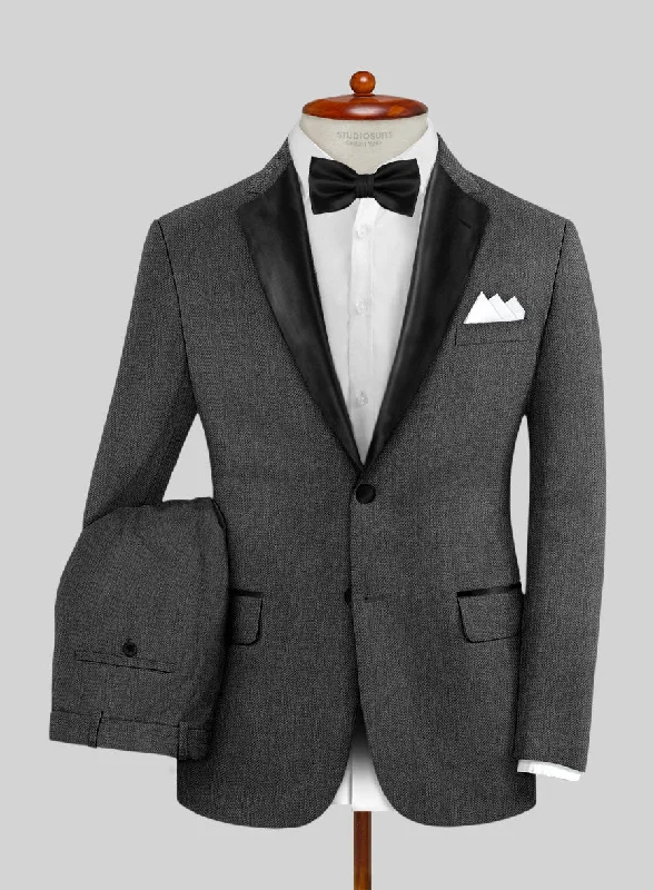 Trendy Hoodies Napolean Imperial Gray Herringbone Wool Tuxedo Suit