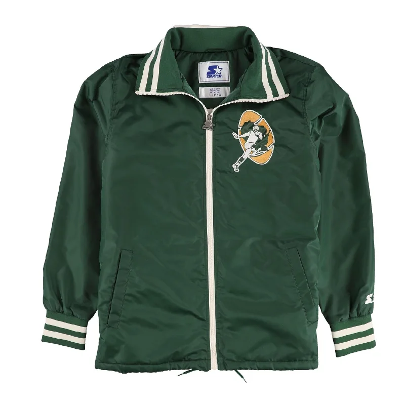Comfy Sweaters STARTER Mens Green Bay Packers Bomber Jacket, Green, Large