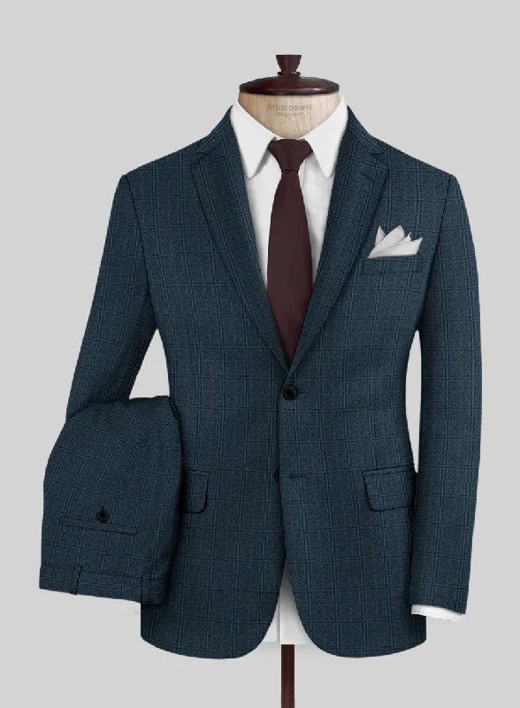 Street Gear Reda Jeromi Teal Blue Checks Wool Suit