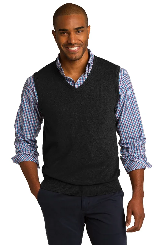 Comfortable Knitwear Port Authority Mens V-Neck Sweater Vest - Black - Closeout