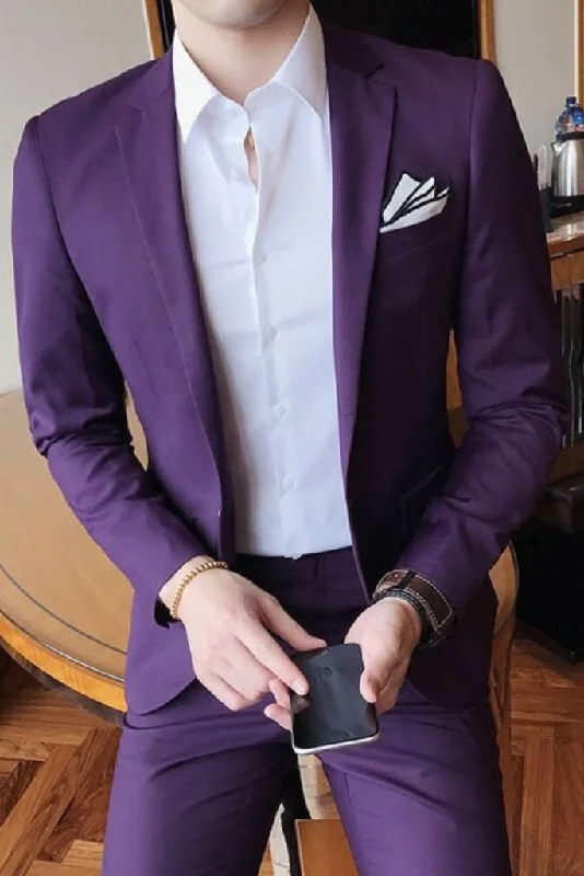 Stylish Jackets Men Purple 2 Piece Slim Fit Suit Wedding Dinner Suit Formal Party Wear Elegant Suit Bespoke Tailoring