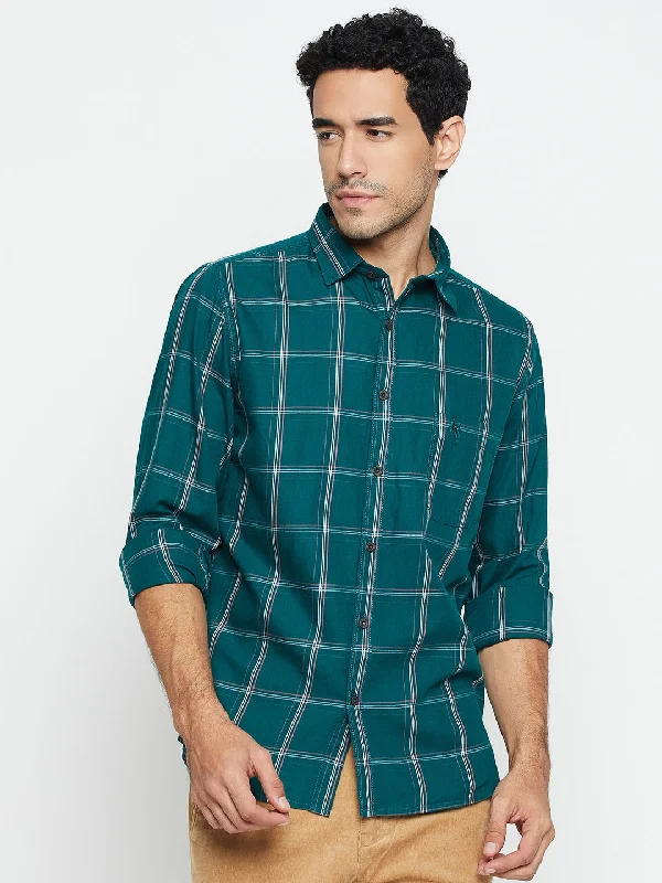 Flexible Styles Men's Bottle Green Casual Big Checks Full Sleeve Shirt
