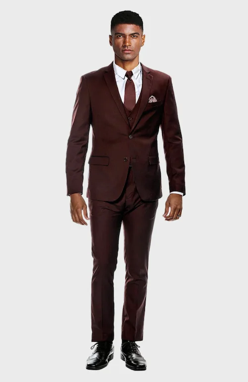 Versatile Knitwear Burgundy Ultra Slim Fit 3-Piece Prom Suit