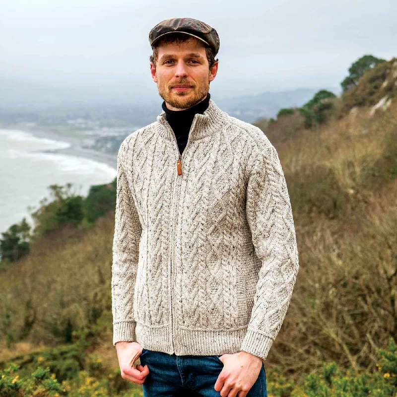 Effortless Gear Boyne Men's Zip Up Aran Knit Cardigan - Oatmeal