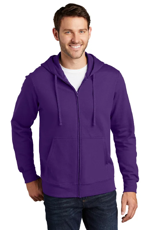 Premium Fit Port & Company Mens Fan Favorite Fleece Full Zip Hooded Sweatshirt Hoodie w/ Pockets - Team Purple - Closeout Premium Fit Port & Company Mens Fan Favorite Fleece Full Zip Hooded Sweatshirt Hoodie w/ Pockets - Team Purple - Closeout