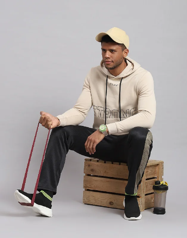 Functional Tops Men Cream Printed Hooded Full Sleeve Sweatshirt