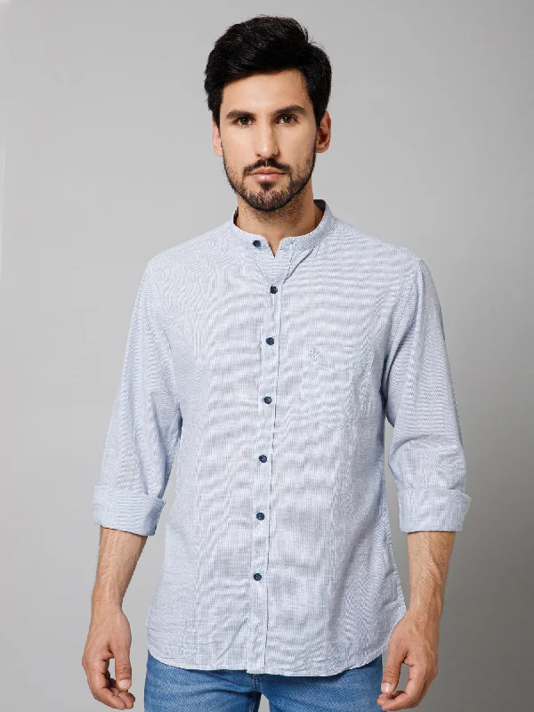 Active Tops Men's Light Blue Casual Pin Stripe Full Sleeve Shirt
