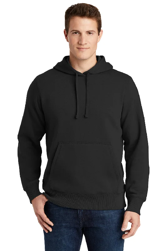 Functional Wear Sport-Tek Mens Shrink Resistant Fleece Hooded Sweatshirt Hoodie w/ Pouch Pocket - Black Functional Wear Sport-Tek Mens Shrink Resistant Fleece Hooded Sweatshirt Hoodie w/ Pouch Pocket - Black