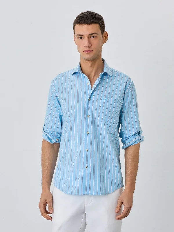 Premium Fit Slim Fit Shirt With Chest Pocket in BCI Cotton With Stripes