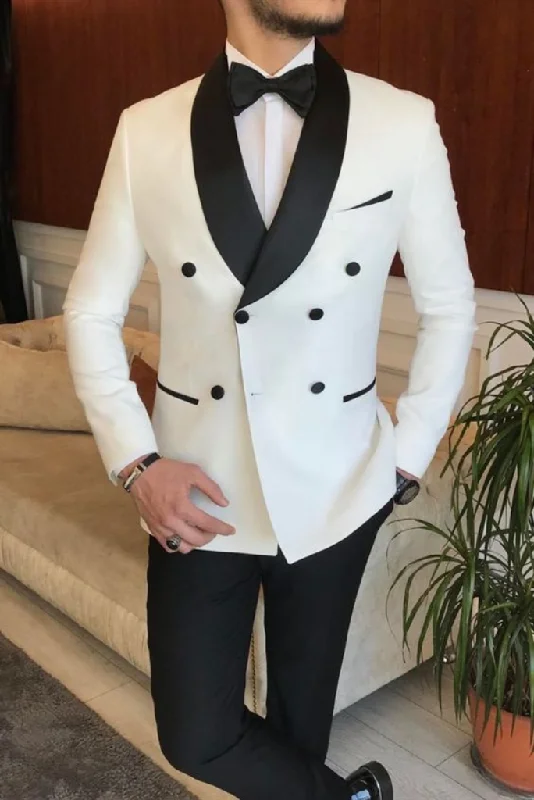 Functional Tops Men's Double Breasted Two Piece Suit White Wedding Formal Fashion Wear Dinner Suit Party Wear Suit Bespoke Functional Tops Men's Double Breasted Two Piece Suit White Wedding Formal Fashion Wear Dinner Suit Party Wear Suit Bespoke
