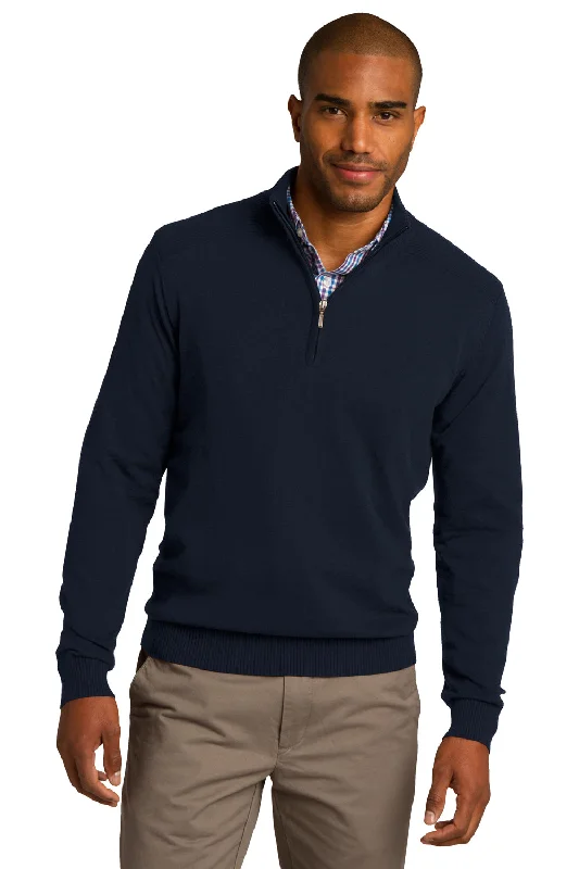Sport Chic Port Authority Mens Long Sleeve 1/4 Zip Sweater - Navy Blue - Closeout