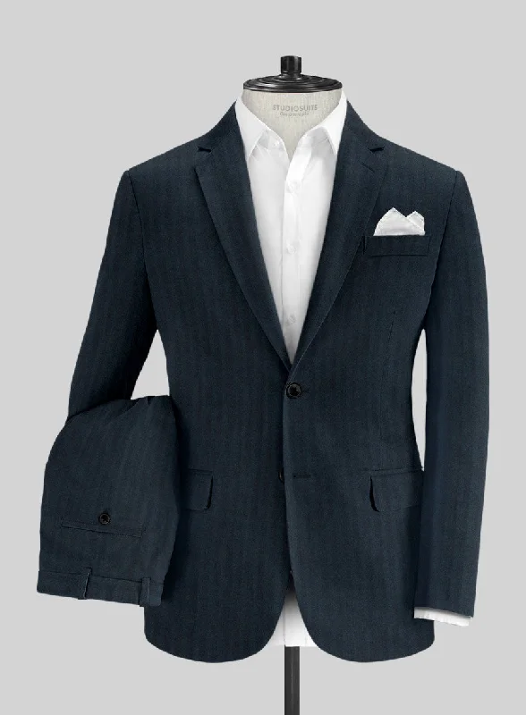 Functional Layers Caccioppoli Herringbone Blue Cotton Suit