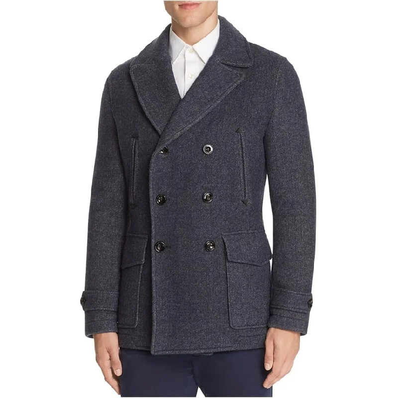 Urban Style Hardy Amies Mens Textured Pea Coat, Blue, X-Large
