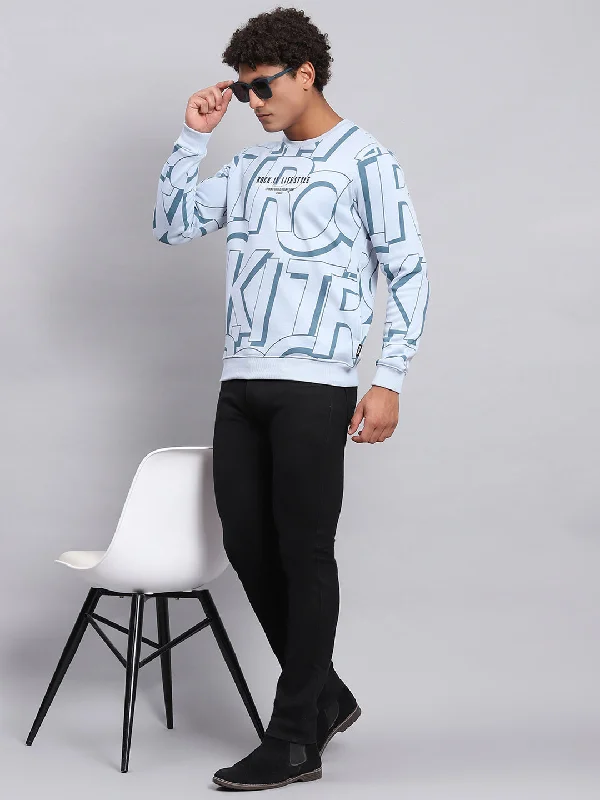 Comfortable Shirts Men Blue Printed Round Neck Full Sleeve Sweatshirt