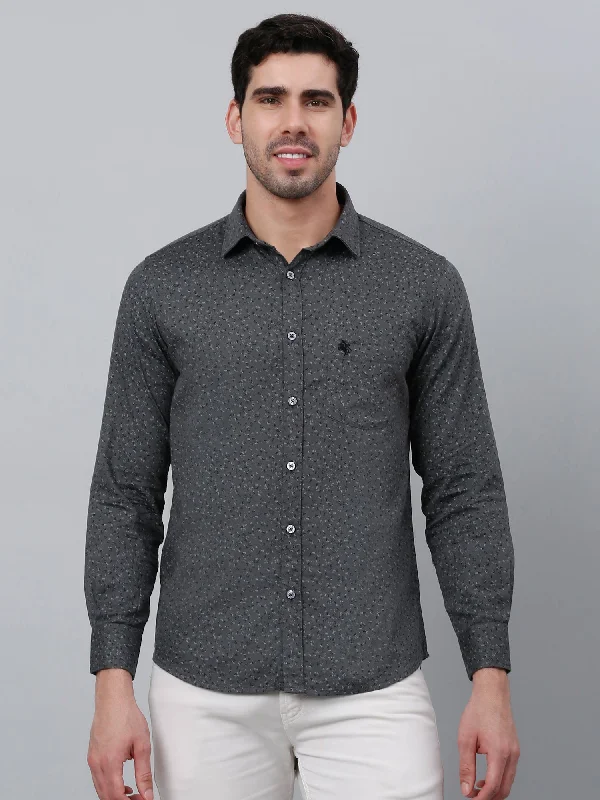 Athletic Gear Men's Dark Grey Casual Floral Ditsy Print Full Sleeve Shirt
