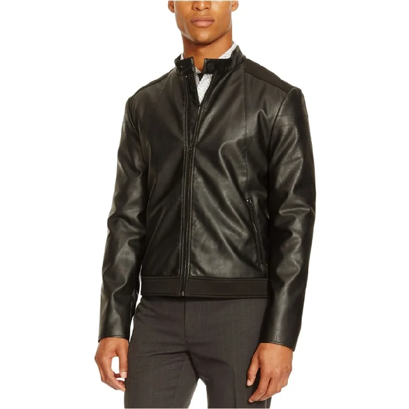 Everyday Jackets Kenneth Cole Mens Faux Leather Motorcycle Jacket, Black, X-Large