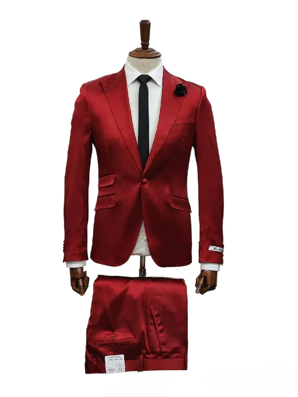 Smart Jackets Giovamnmi Testi 1 Button Peal Lapel Stretch Stain Slim Fit Suit GT1P-19035 BURGANDY